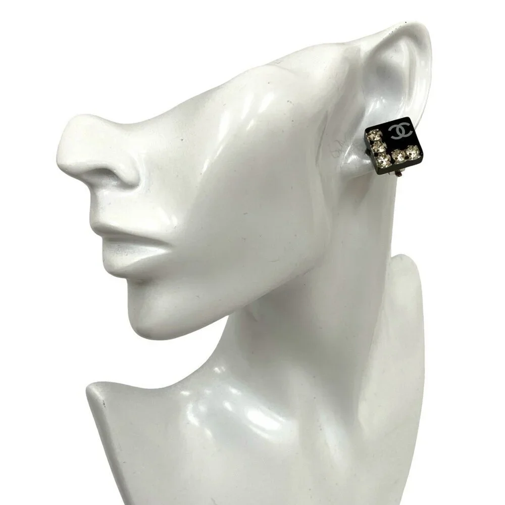 CHANEL Black Logo Earrings